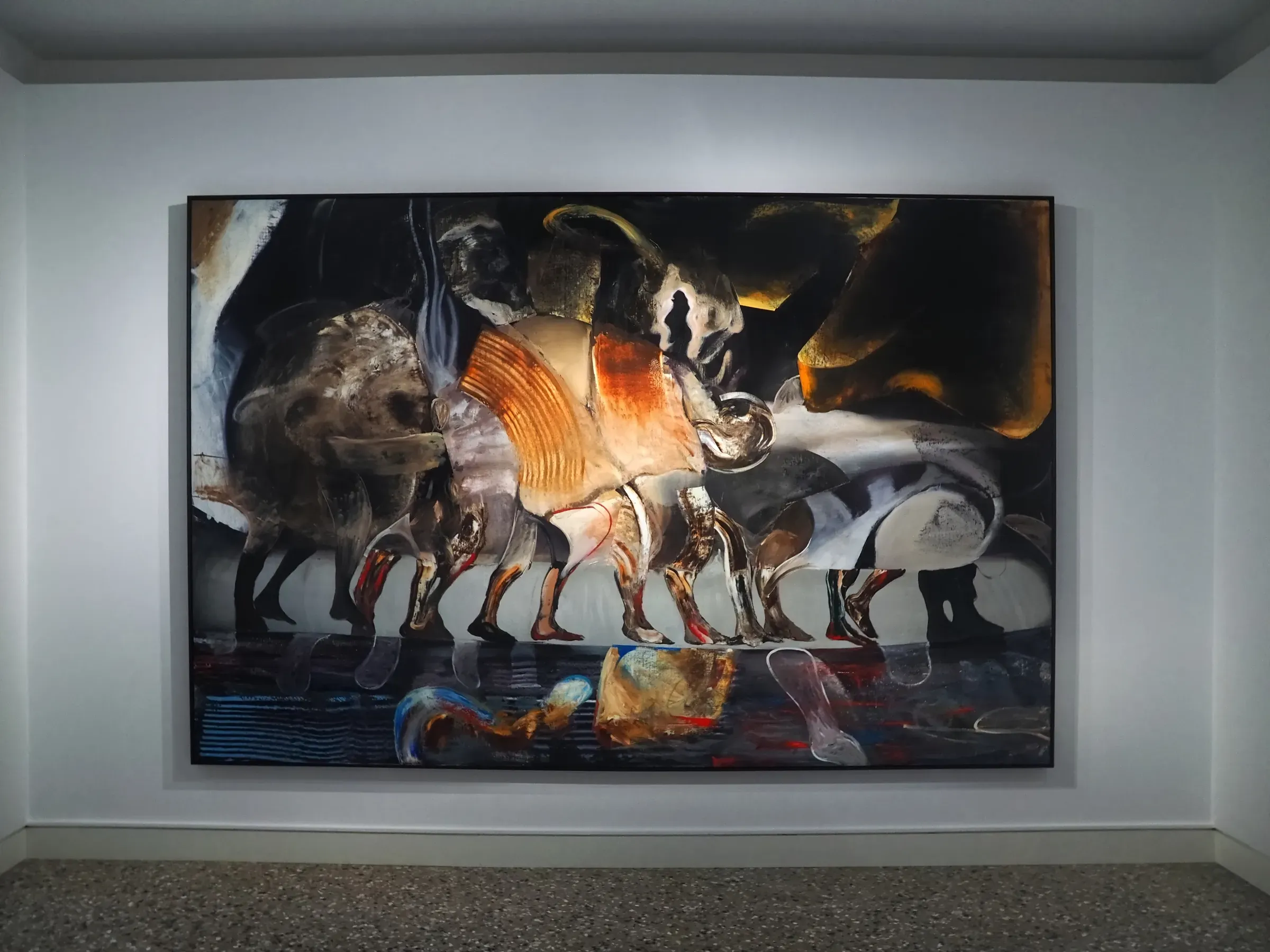 A large painting by Adrian Ghenie, hung in a gallery room