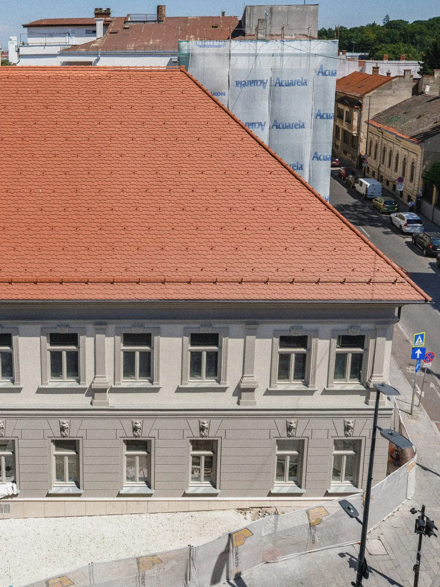 The renovated façade, seen from above