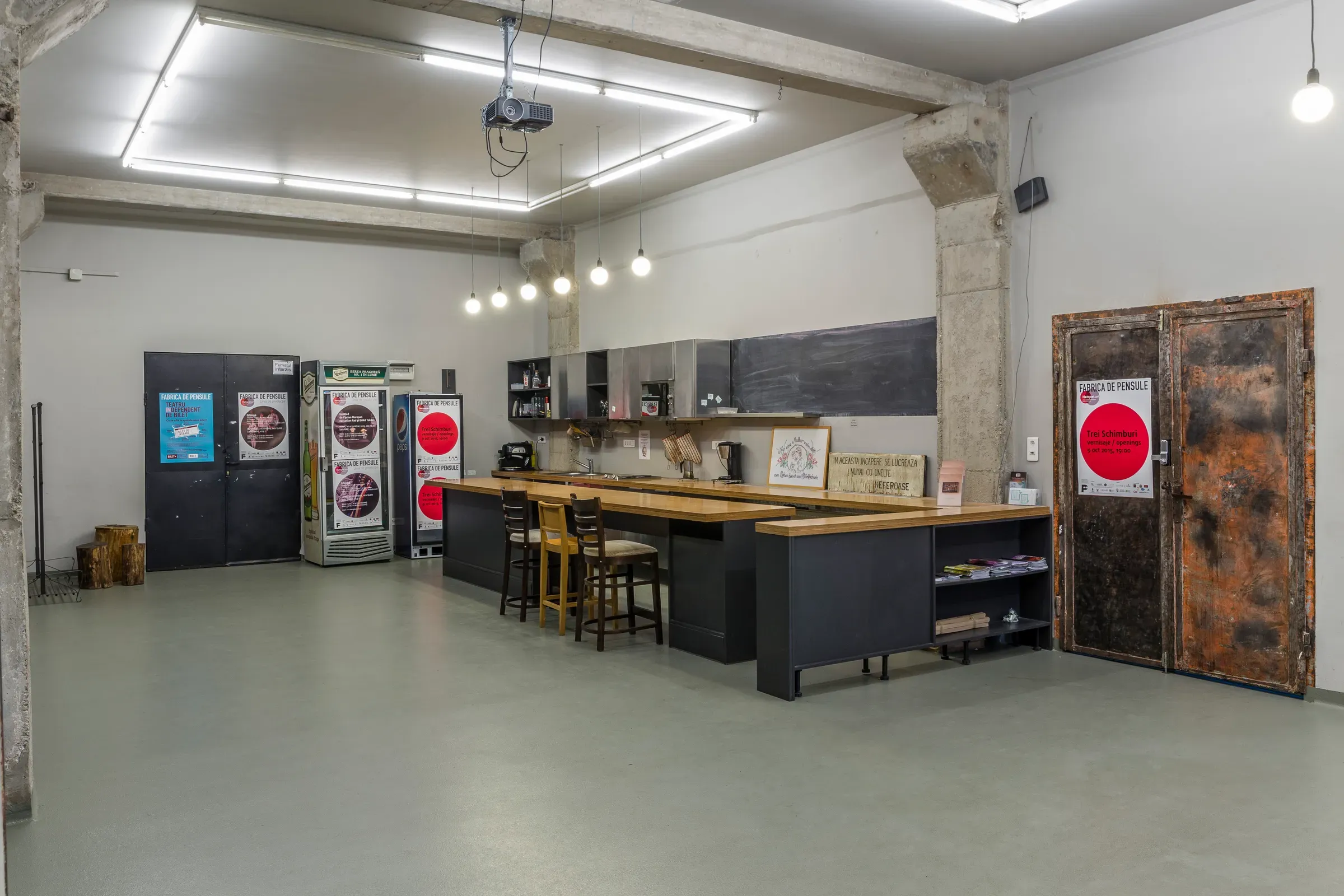 Inside the Paintbrush Factory, with the bar by the entrance