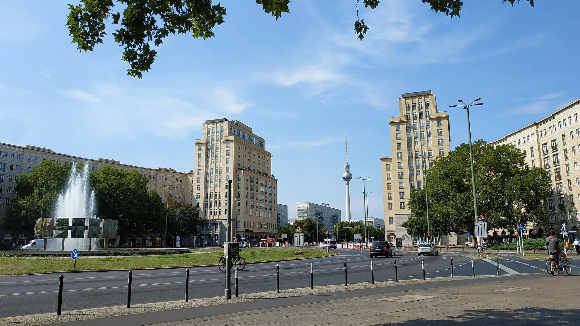 Strausberger Platz in Berlin, with its fountain and the towers on Karl-Marx-Allee