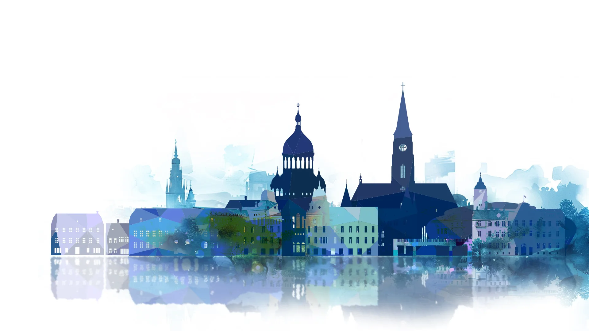 Watercolour illustration of the Cluj-Napoca old town skyline